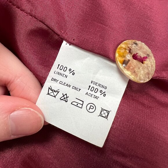 Vintage 100% Linen Pea Coat Light Trench Blazer Jacket Oversized Spring Summer - Picture 7 of 9